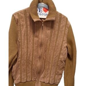 Vintage Brown Leather Jacket Oleg Cassini Men's Large Suede Knit Panel 90s Coat